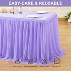 Wish Care 2 Pack Lavender Tulle Tablecloth for 8 Foot Rectangle Tables Stretch Fitted Rectangular Table Cloth Purple Wrinkle Free Ruffle Table Covers Tutu Skirt for Wedding Birthday Party Baby Shower - Image 6