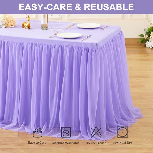 Wish Care 2 Pack Lavender Tulle Tablecloth for 8 Foot Rectangle Tables Stretch Fitted Rectangular Table Cloth Purple Wrinkle Free Ruffle Table Covers Tutu Skirt for Wedding Birthday Party Baby Shower - Image 6