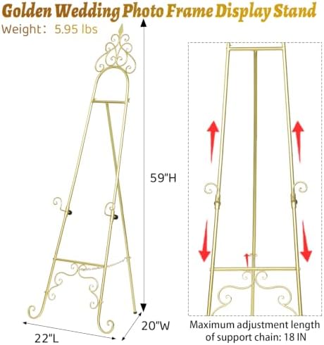 Miory Gold Easel Stand for Wedding Sign - 59" H x 22" L x 20" W - Image 4