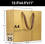 EUSOAR Paper Bags with Handles, 25pcs 12.5"x4.5"x11" Large Gold Gift Bags Bulk, Merchandise Retail Paper Shopping Wrapping Bags for Business, Craft Grocery, Boutique, Party Favor, Wedding - Image 2