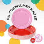 Party Solids Exquisite Red & Pink Mixed Paper Plates - 7" & 9", 200 Pack (100 each), 350 GSM - Image 2
