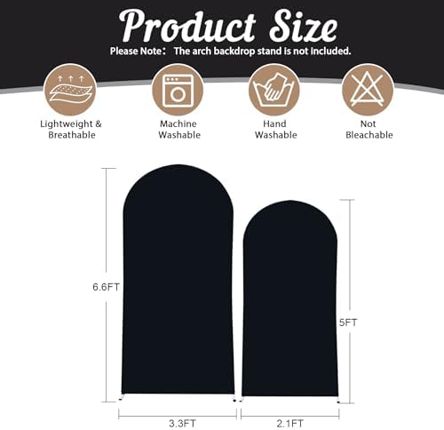 2 Set-6.6FT, 5FT Black Arch Backdrop Cover,Spandex Fitted Wedding Arch Stand Covers Round Top Chiara Arch Backdrop Stands Cover for Birthday Parties Banquet Photo Background Decoration - Image 2
