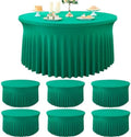 6 Pack Emerald Green Spandex Round Tablecloths for 72 Inch Table, Stretchy 132 Inch Fitted 6FT Cloths, Wrinkle Free Cover With Skirt for Wedding Party Dining Banquet by Htper