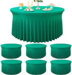 6 Pack Emerald Green Spandex Round Tablecloths for 72 Inch Table, Stretchy 132 Inch Fitted 6FT Cloths, Wrinkle Free Cover With Skirt for Wedding Party Dining Banquet by Htper
