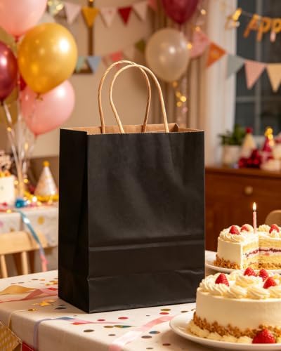 qiqee 200-Packs Black Paper Gift Bags with Handles Bulk 10.6"x8.3"x4.3" Medium Size Paper Bags Multiple Uses - Image 6
