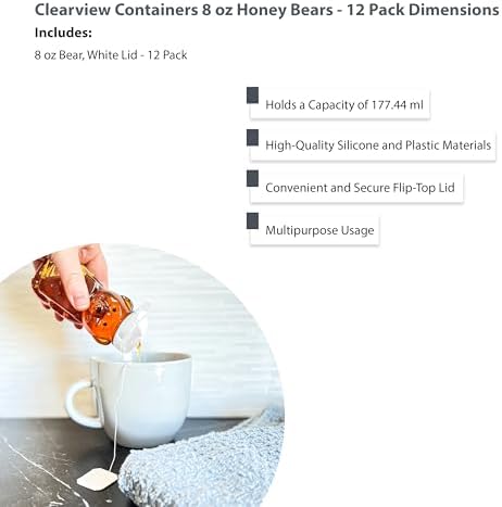 8 Ounce Plastic Squeezable Honey Bears with Sealable Flip Top Lids - BPA Free, Hand Wash Only (White, 12 Pack) - Image 3