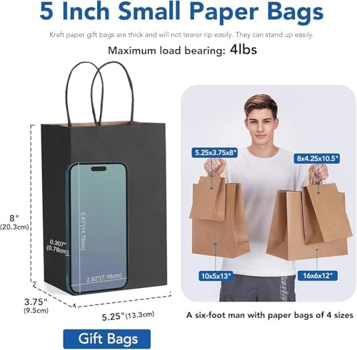 GSSUSA Black Gift Bags 5.25x3.75x8 1000Pcs, Paper Bags with Handles Bulk for Small Business - Image 2