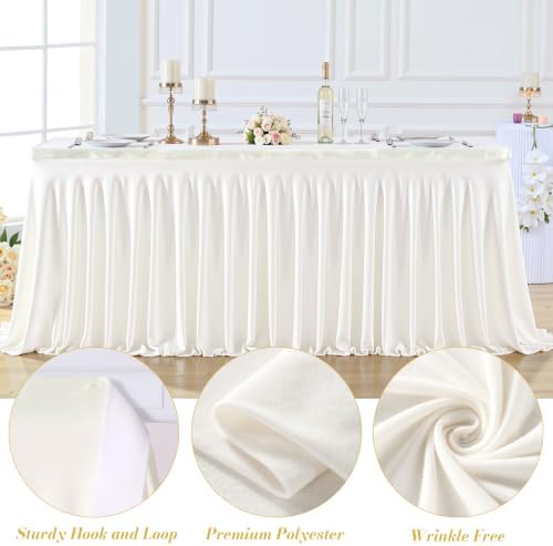 4 Panels Ivory Desk Skirt for Teacher Desk 6ft Table Skirts for Rectangle Tables 6ft Spandex Curtain Table Skirt for Classroom Ruffle Fabric Tablecloth for Party Wedding Baby Shower Decorations - Image 6
