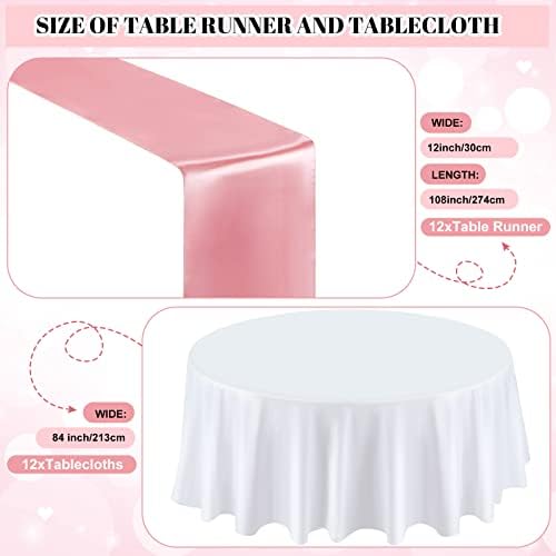 Queekay 24 Pcs 84'' Round Plastic Tablecloth Satin Runner Set, Rose Gold - Image 3