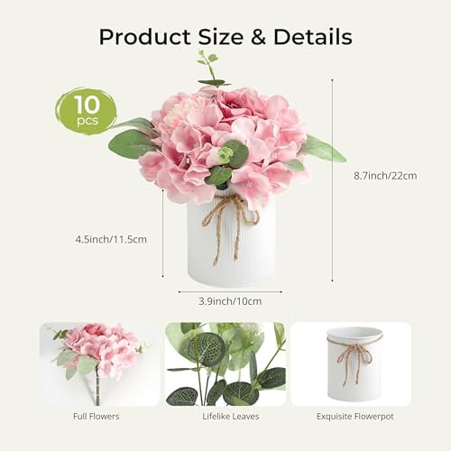 Auihiay 10PCS Flower Centerpieces for Tables, Pink Hydrangeas and Roses - Image 6