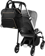 Skip Hop Diaper Bag Backpack: Mainframe Large Capacity Wide Open Structure with Changing Pad & Stroller Attachement, Black with Gold Trim - Image 6
