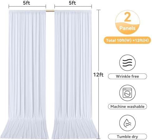 10ftx12ft Wrinkle Free White Backdrop Curtain for Wedding Parties, Silky Polyester 12 ft Long Photo Backdrop Drapes Back Drop Cloth Drapery for Birthday Baby Shower Photography Background - Image 6