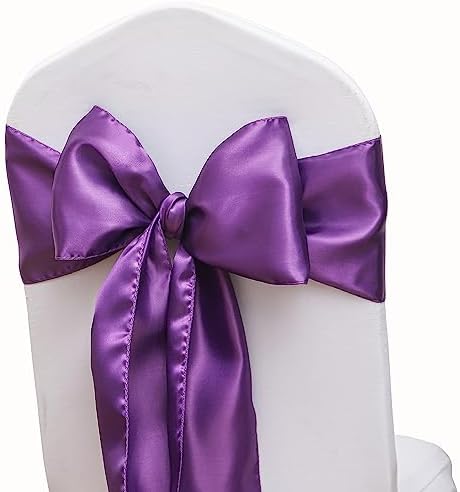 Pack of 50 Satin Purple Chair Sashes Bows 7 X 108 Inch Universal Chair Ribbons Ties for Wedding Ceremony Party Birthday Anniversary Engagement Banquet Outdoor Event Decorations by ZSJFMF