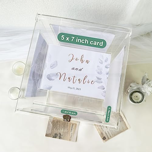 OurWarm Acrylic Wedding Card Box with Picture Frame for 8x10 Photos, Large Rotatable Envelope Post Money Gift Box Holder with Lock Slot for Reception Anniversary Graduation Birthday Party Baby Shower - Image 3