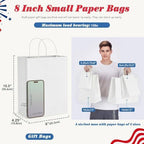 GSSUSA 600 Pack 8x4.25x10.5'' Paper Bags with Handles Bulk, White Paper Gift Bags for Small Business - Image 2