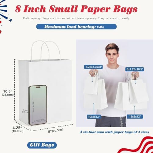 GSSUSA 600 Pack 8x4.25x10.5'' Paper Bags with Handles Bulk, White Paper Gift Bags for Small Business - Image 2