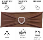 Brown Chair Sashes 60 Pack Spandex Brown Sashes for Chairs Universal Spandex Chair Sashes Bands with Heart Buckle Slider for Wedding Banquet Party Decorations - Image 4