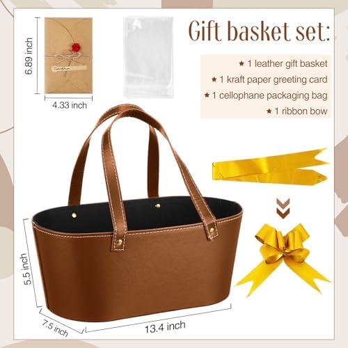 Wonderjune Empty Baskets for Gift Leather Thanksgiving Gift Bags, Brown - Image 2