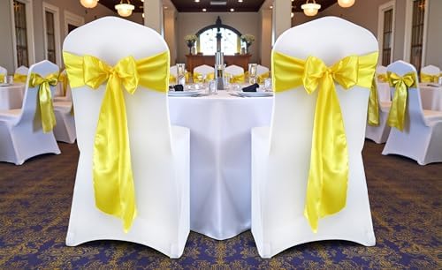 MDS® Pack of 300 Satin Chair Sashes for Wedding & Events – Yellow - Image 2