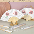 MCEAST 120 Pieces Wedding Handheld Paper Fans White Bamboo Folding Paper Fan with 120 Organza Bags Foldable Cool Wedding Favors Wedding Fans for Guests Party Favors DIY Decoration - Image 4