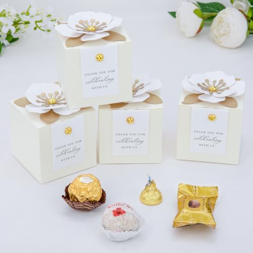 FEIYI 20 PCS Favor Boxes, Sparkle Ivory Candy Boxes 2.55x2.55x2.55 - Image 4
