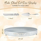 Wenqik 20 Inch Silver Cake Stand Metal Round with Cutter Spatula, Classic - Image 2