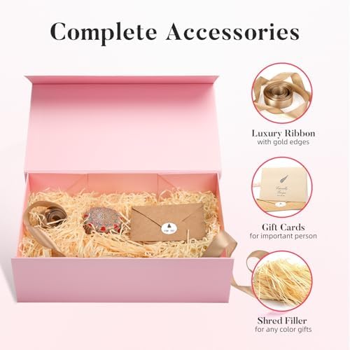LIFELUM Pink Wedding Gift Box with Magnetic Lid for Presents, 14"x8.5"x4.5" - Image 2