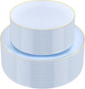 PULOTE 100PCS Blue Plastic Plates - Disposable Light Blue Include 50 Dinner & 50 Dessert/Salad Plates for Party, Wedding & Birthday by PULOTEpartywareWesupplyproductsandyouenjoylife