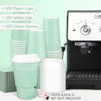 Whaline 100 Pcs Green Disposable Coffee Cups with Lids and Sleeves 16 Oz Light Green Insulated To Go Paper Cups for Home Restaurant Travel Wedding Birthday Baby Shower Party Supplies - Image 3
