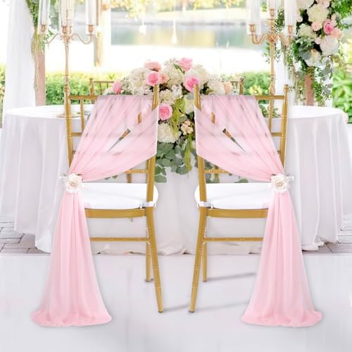 Fanqisi Pink Chair Sashes 16 Pieces 240cm Long Chair Bows Sashes Sheer Tulle Flowy Fabric for Wedding Aisle Chairs Decoration - Image 6