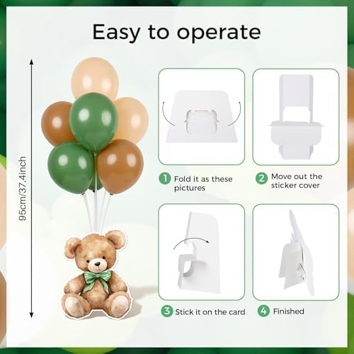 12 Sets Sage Green Bear Baby Shower Balloon Stand Kit for Table Boy Baby Shower with Balloon Centerpieces Decorations for Green Teddy Bear Theme Gender Reveal Birthday Party Table Decorations Supplies - Image 5