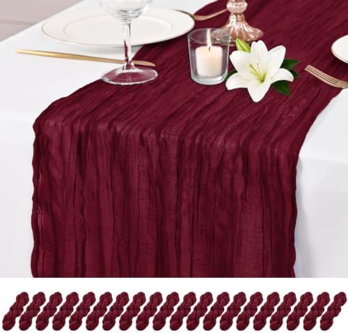 20 Pack Burgundy Table Runner 17 x 108inch Cheesecloth Table Runner Rustic Boho Gauze Sheer Fabric Cheese Cloth Table Runners for Wedding Party Bridal Baby Shower Birthday Spring Table Decor by Lumaycens
