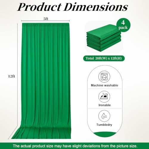 20ft x 12ft Green Backdrop Curtains for Parties, Wrinkle Free 4 Panels Photo Backdrop Drapes Back Drop Cloth for Wedding Birthday Photography Background Decor - Image 6