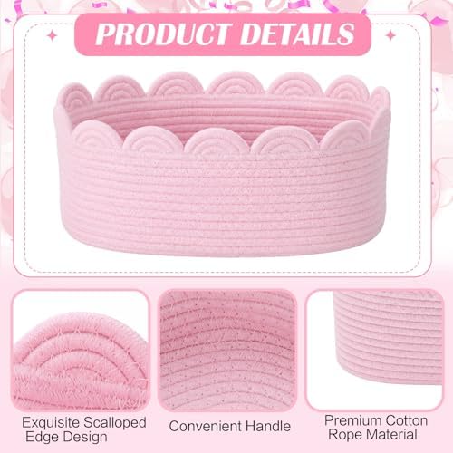 4 Pack Small Woven Baskets with Gift Bags, Ribbons, Wrap Tissue Papers Gift Baskets Empty to Fill for Baby Shower Wedding Christmas Day, Decorative Storage Cubes for Toys(Pink) - Image 3