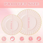 YOUBET 60PCS Pink Scalloped Plastic Plates for Party Wedding Baby Shower - Image 2
