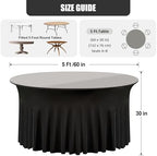 8 Pack Black Round Spandex Tablecloth 60 Inch, Wrinkle Free Stretch 120 Inch Fitted 5ft Black Table Cloths Round Table Covers with Ruffle Skirt for Graduation Wedding Party Banquet - Image 4