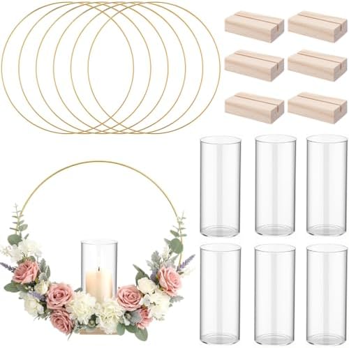 Leinuosen 6 Pack 12 Inch Metal Floral Hoop Centerpiece with Stand Set by Leinuosen
