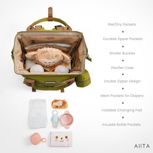 Diaper Bag Backpack, Multifunction Diaper Bag with Changing Station, Stylish Baby Bags, Large Unisex Diaper Backpack for Mom and Dad, Baby Registry Search, Portable Changing Pad – Yellow Green - Image 4