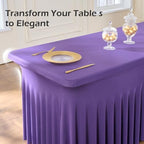 NSSONBEN 2 pk Purple Spandex Tablecloth for 6 Foot Rectangle Tables,Wrinkle Free Fitted Spandex Table Covers 6ft Stretch Table Cloths with Ruffle Skirt for Parties Weddings Banquet Baby Shower - Image 5