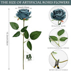 48 PCS Teal Roses Artificial Flowers, Silk - Image 2
