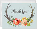 Boho Thank You Cards with Envelopes (Pack of 50) Rustic Folded Thank You Notes Excellent Value Floral Antlers Thank You Notecards VT0003 by Digibuddha