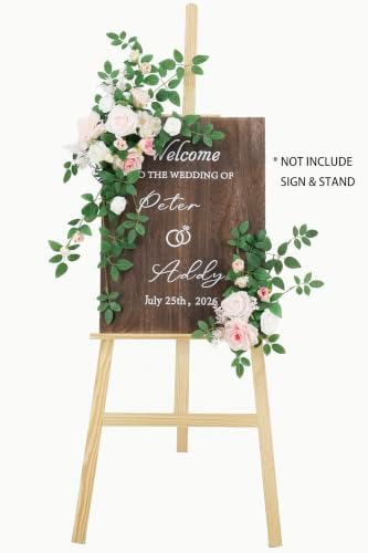 2pcs Wedding Welcome Sign Flowers,Blush Pink Faux Floral Swag,Artificial Flower Garland for Fall Wedding Bridal Shower Graduation Party Prom Entrance Sign Decor (Stand not Included) - Image 2