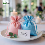 Knitial 6" x 9" Navy Blue Satin Gift Bags, Jewelry, Wedding Favor Drawstring Bags Baby Shower Christmas 50 Count - Image 4