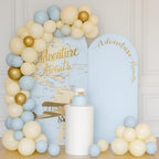 Set of 2 Arch Backdrop Covers Adventure Awaits Baby Shower Arch Stretchy Cover Airplane Travel Map Theme Birthday Party Decorations (7.2FT & 6FT,Blue) by ellteecz