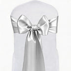 Satin Chair Sashes Bows 50 Pack Universal Polyester Chair Ribbons for Wedding Anniversary Retirement Party Birthday Engagement Banquet Graduation Outdoor Events Decor (Silver, 50 pcs) - Image 2