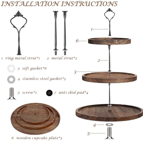 Wooden 3 Tier Cupcake Dessert Table Display Stand with Swing & Flower Decor - Image 3