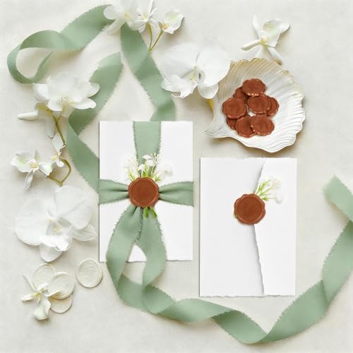 Whaline 120 Sets Wedding Invitation Kits Invite Card Envelopes with Artificial Baby's Breath Sage Green Ribbons Wax Seal Stickers for Bridal Shower Birthday DIY Crafts, 5 x 7 Inch - Image 7