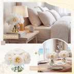 Zeyune 2 Pack White Peonies Faux Flowers in Vase with Faux Water Silk - Image 4