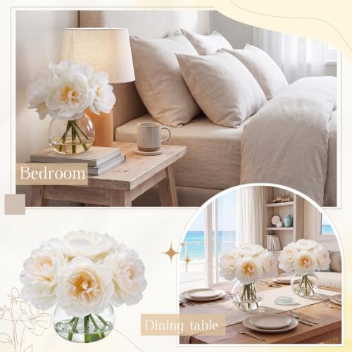 Zeyune 2 Pack White Peonies Faux Flowers in Vase with Faux Water Silk - Image 4