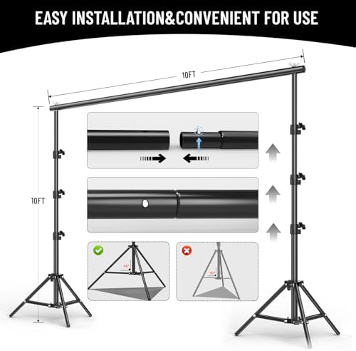 BEIYANG 10x10FT Backdrop Stand, Background Support Kit for Photography, 2 Adjustable Backdrop Supports, 4 Crossbars, 4 Clamps, and Carrying Bag for Photo Video Stutio, Parties Decoration - Image 4